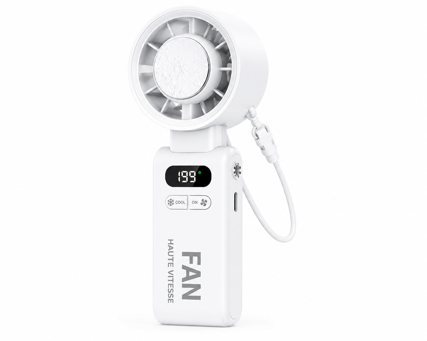 Mini Ventilateur Blanc - Portable Rechargeable 4000mAh, Écran LED, 199 Vitesses Réglables, Ventilateur USB-C Silencieux, Refroidissement Rapide, Ventilateur de Poche pour Voyage, Bureau, Sport et Camping (Copie) (Copie)